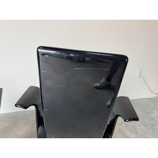 1980’s Italian Vico Magistretti– Style Black Lacquer Dining Chairs – Set of 8 For Sale - Image 10 of 12