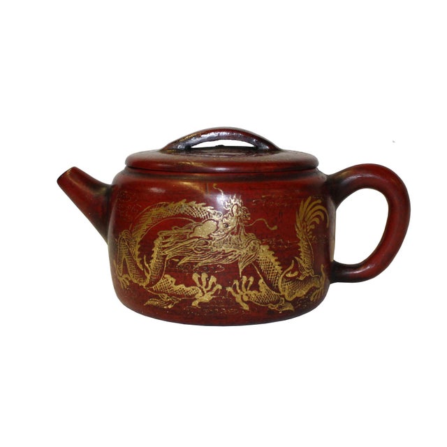 Chinese Zisha Clay Brown Golden Scenery Teapot Display Chairish