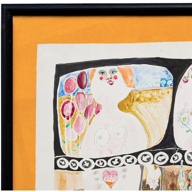 Charles Pebworth "Female Nudes" Pink, Blue, Yellow, and Black Abstract Modern Figurative Drawing, 20th Century For Sale In Houston - Image 6 of 12