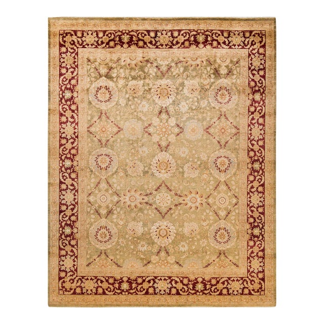 Vintage Traditional Hand Knotted Wool Area Rug, Olive - 8'0" X 10'2" For Sale