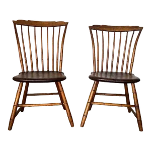 19th Century Pair of Antique Early American Style Yellow Pine Windsor Chairs