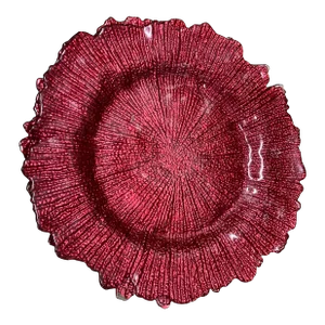 Late 20th Century Ruffle Reef Metallic Red Glass Plate