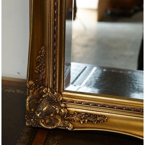 Glass Large French Style Golden Ornate Wall Regal Mirror For Sale - Image 7 of 14