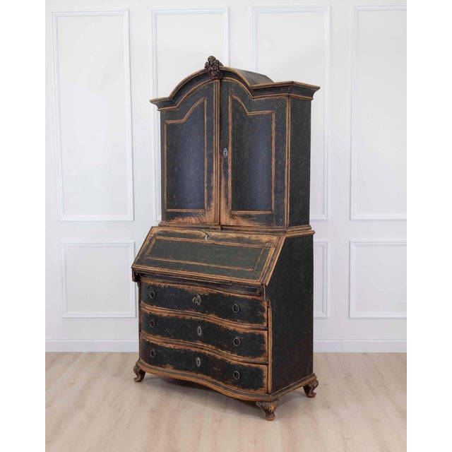 Danish 18th Century Bow-Fronted Rococo Secretary For Sale - Image 10 of 12