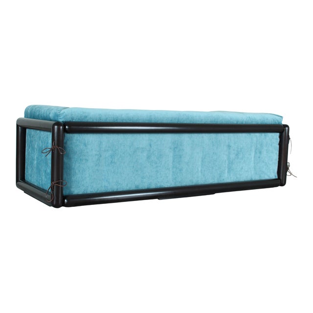 Iroko Cornaro Sofa in Wood and Azure Velvet by Carlo Scarpa for Studio Simon, 1974 For Sale - Image 15 of 18