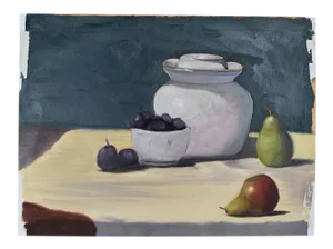 Original Clair Seglem Still Life Fruit Painting of Fruit on Table - 13" X 17.5"