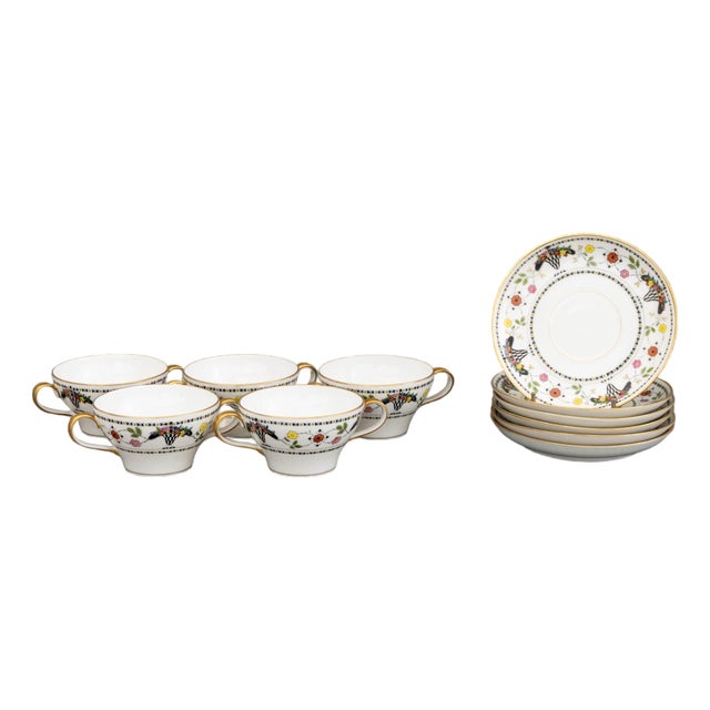 Limoges Porcelain Cream Soup Cup and Saucer Set, 11 Pieces For Sale