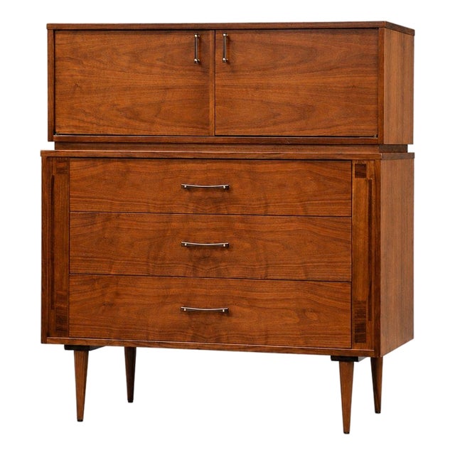 1960s Refinished Walnut Tall Dresser by Kroehler Furniture For Sale