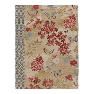Contemporary Japanese Botanical & Seigaiha Wave Wool Rug by Rug & Kilim, India For Sale