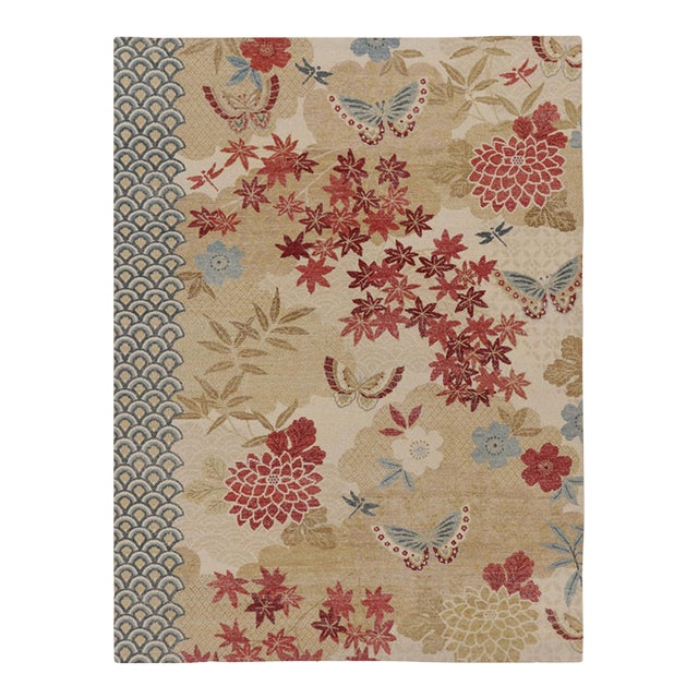 Contemporary Japanese Botanical & Seigaiha Wave Wool Rug by Rug & Kilim, India For Sale