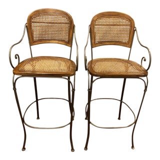 Vintage Drexel Heritage Cane & Metal Bar Stools- a Pair For Sale