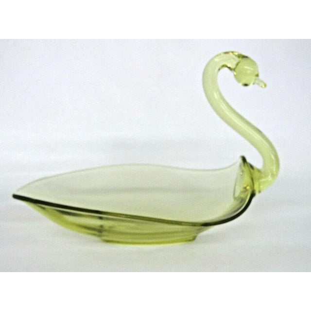 Yellow Art Glass Swan Vintage Candy Dish Bowl For Sale - Image 4 of 11
