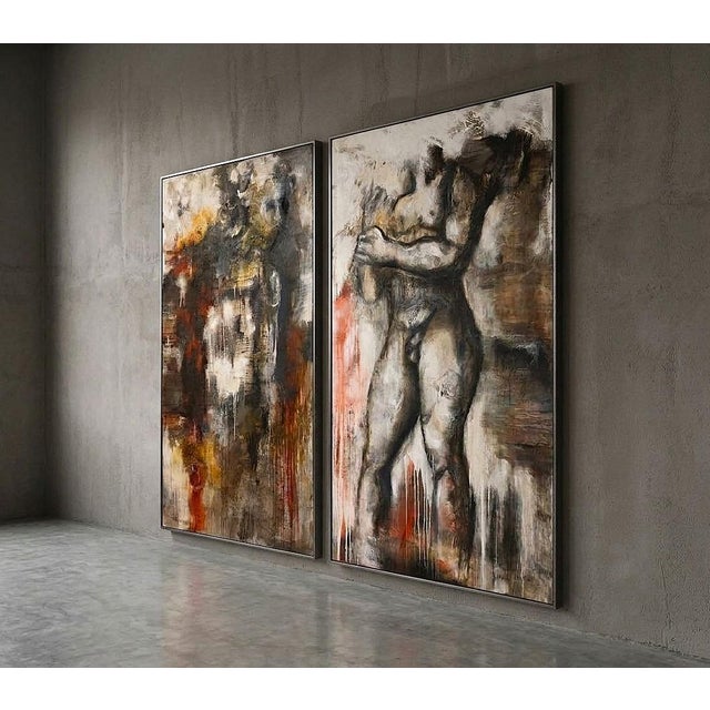 Pair of Abstract Figurative Nude, 1960, Oil on Canvas For Sale - Image 4 of 10