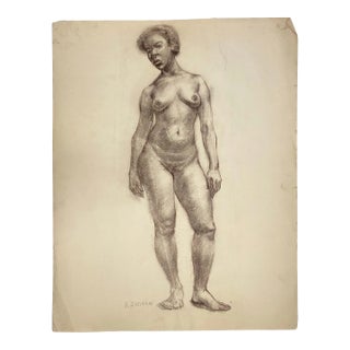Vintage B. Hinshaw Pencil Drawing of a Black Female Nude Study 1940s For Sale