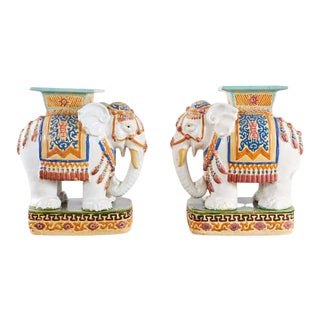 Pair of Ceramic Elephant Garden Stool Drinks Tables For Sale