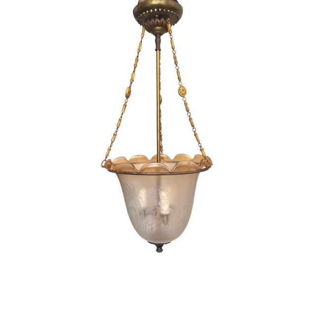 Art Deco Etched Glass Bell Jar Hall Lantern Light, Circa 1930s For Sale - Image 9 of 16
