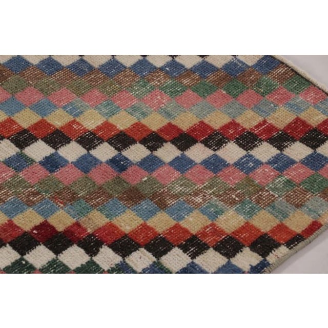 Traditional Vintage Distressed Rug With Muted Geometric Diamond Mosaic - Rug & Kilim For Sale - Image 3 of 9