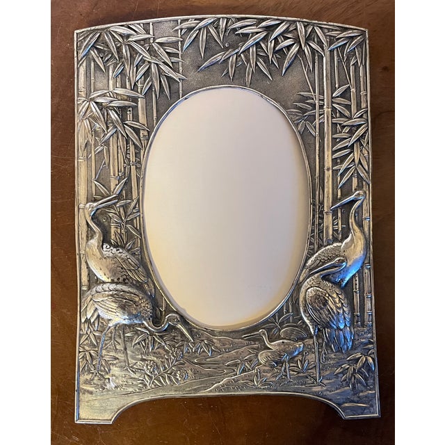 Antique 19th Century Aesthetic Movement Silver Plate Picture Frame With Cranes and Bamboo For Sale In New York - Image 6 of 11