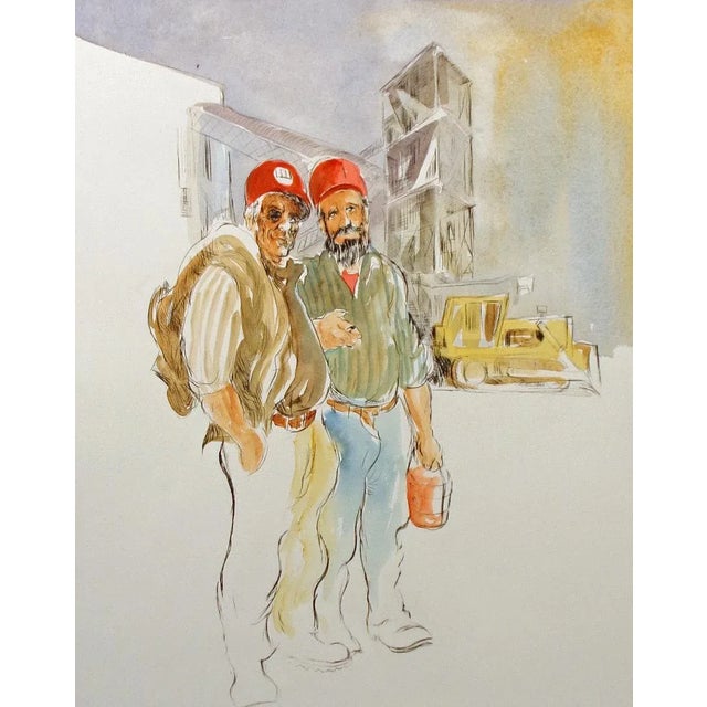 1980s William Papas "Coal Miners, West Virginia" Hand Colored Etching Art For Sale - Image 5 of 5