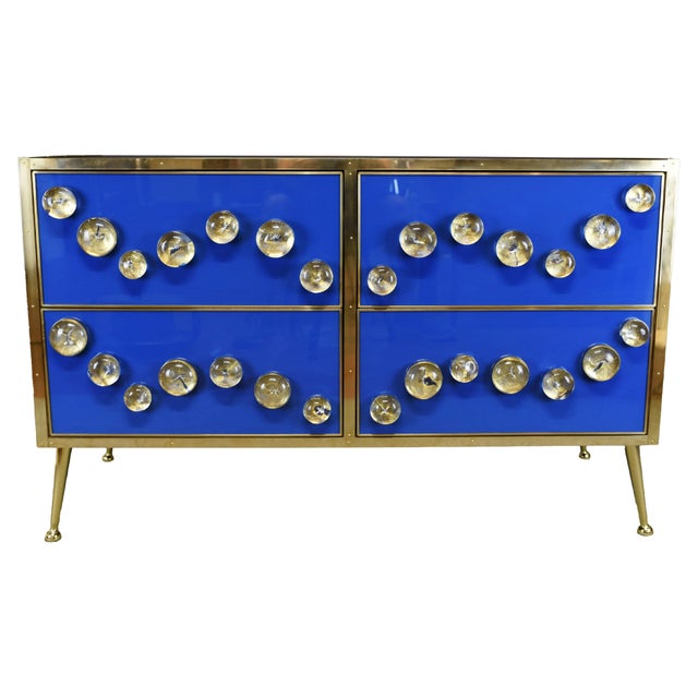 Contemporary Blue Sideboard with 28 Murano Jewel and Brass from Justfurnituress SRL For Sale - Image 3 of 13