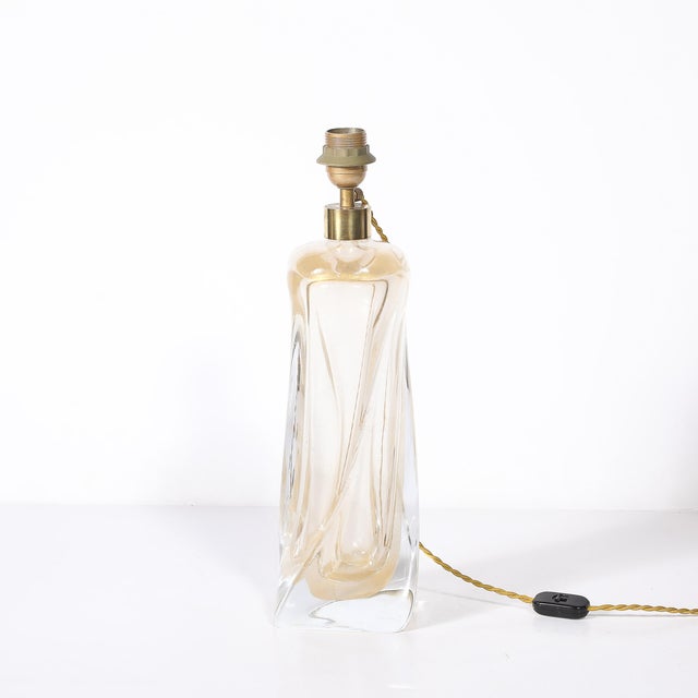 Metal Modernist 24kt Gold Fleck Murano Glass Table Lamps Signed Vittorio Rigattieri For Sale - Image 7 of 14