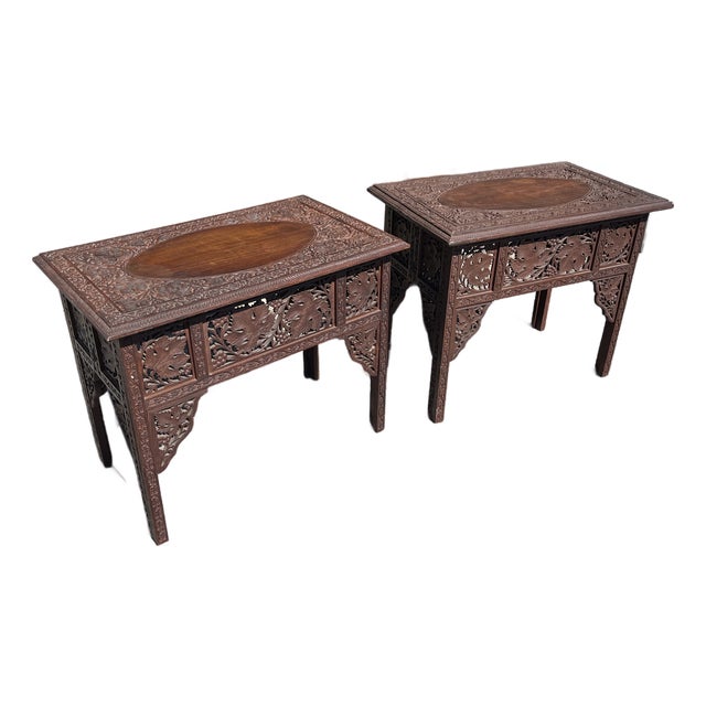 Mid 19th Century Anglo Indian Carved Folding Campaign Tables For Sale