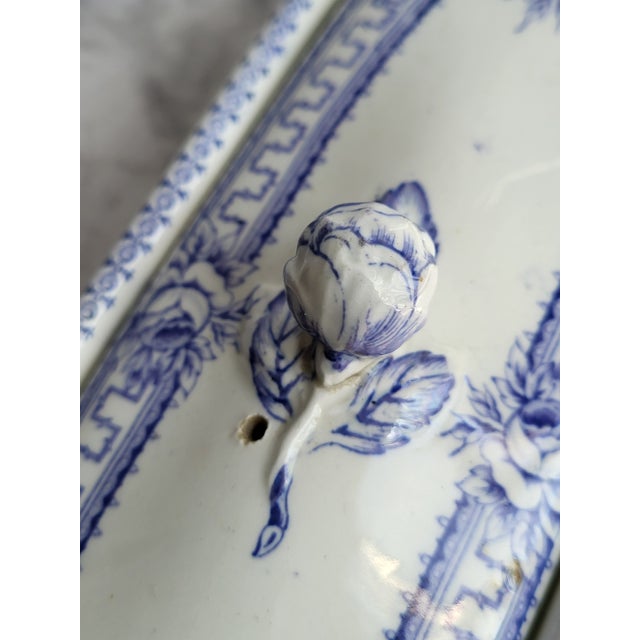 American Antique F&b Thorn Blue & White Ceramic Toothbrush Box For Sale - Image 3 of 11