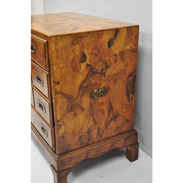 Vintage Italian Olive Wood Veneer Campaign Chest of Drawers Cabinet Side Table For Sale - Image 13 of 18