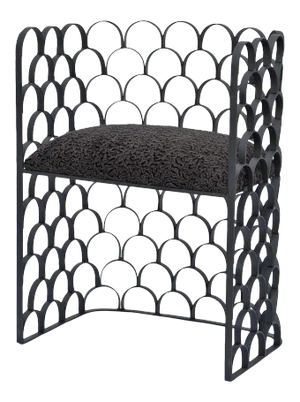Sculptural Wrought Iron and Astrakhan Wool 'Arcature' Stool by Design Frères