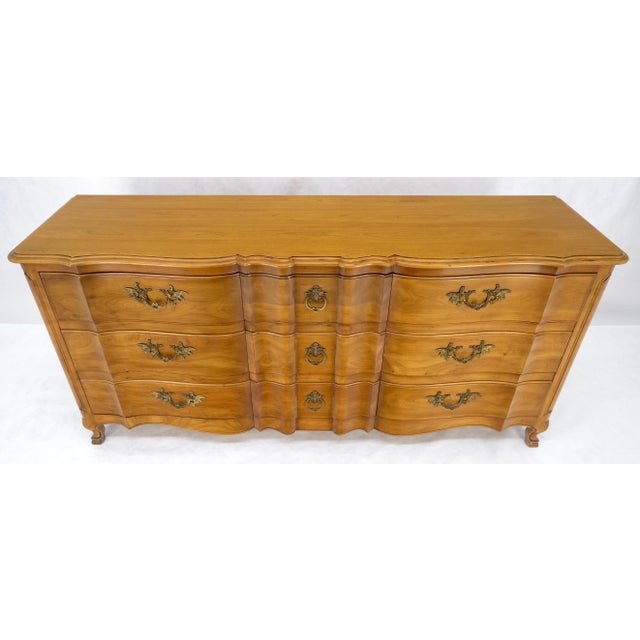 1960s Widdicomb Solid Cherry 9 Drawers Serpentine Front Country French Dresser For Sale - Image 5 of 12