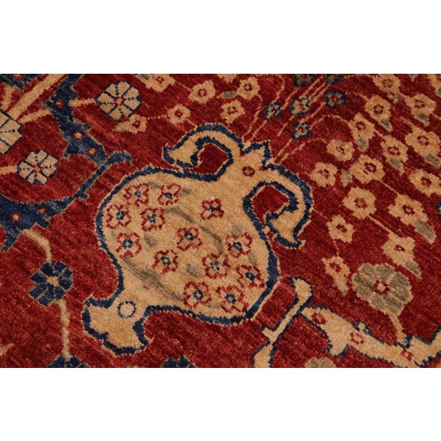 Boho Chic Ziegler Red Olive Green Hand-Knotted Wool Rug - 8'11'' X 11'5'' For Sale In New York - Image 6 of 8