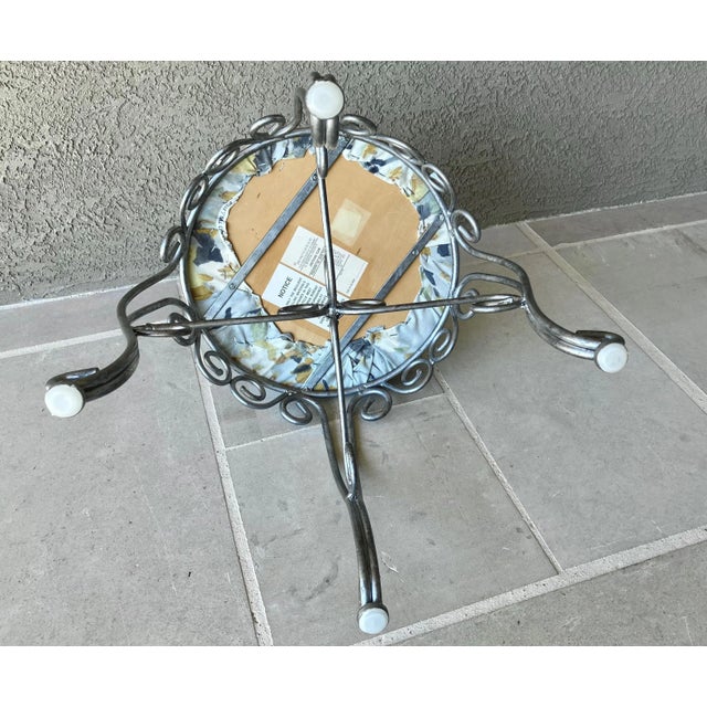 Late 20th-Century Wrought Steel Vanity Stool With Newly Upholstered Seat Cushion For Sale - Image 10 of 11