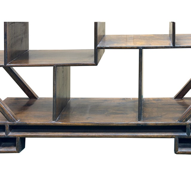 Large Size Chinese Dark Brown Fan Shape Display Curio Stand Easel For Sale - Image 10 of 12