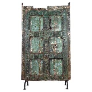 Antique Wood Door on Steel Base For Sale