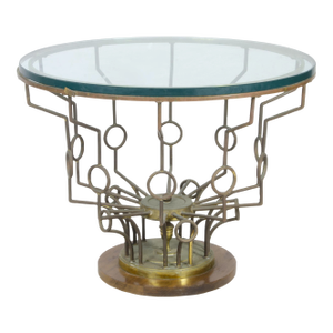 1940s Mid-Century Modern Circular Glass Side Table With Bronze Structure, France
