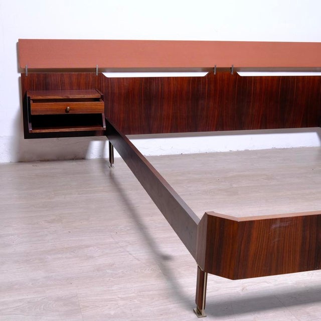 Mid-Century Double Bed with Suspended Bedside Tables in Wood and Fabric, 1950s For Sale - Image 12 of 18