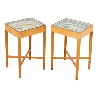 Mexican Ceramic Dish Inset Side Tables, Pair For Sale
