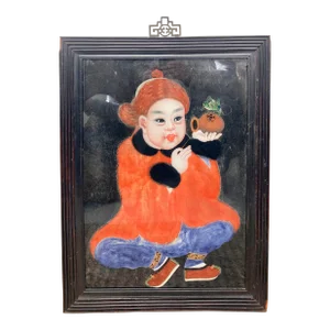Reverse Painting on Glass of Young Asian Boy