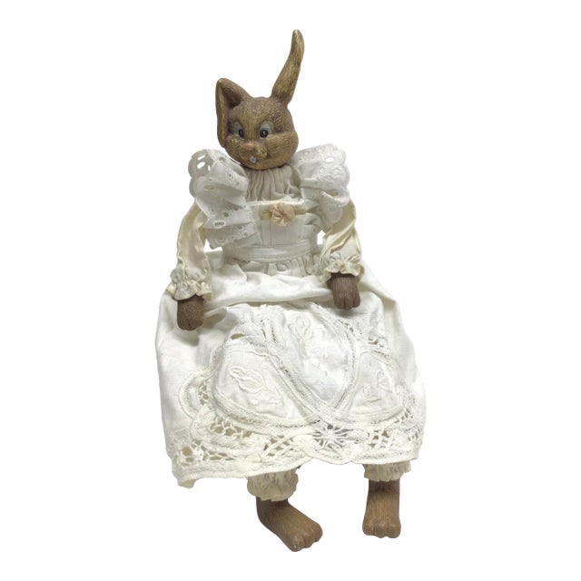 1920’s Porcelain Bunny With Hand Crochet Dress For Sale