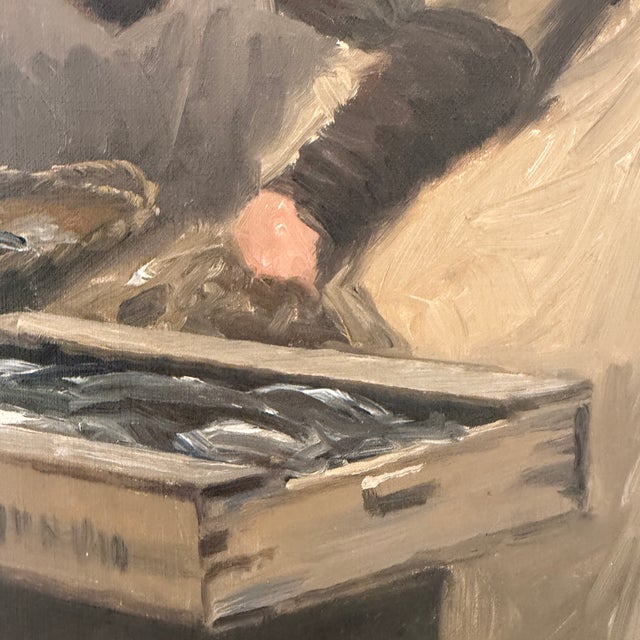 1950s Søren Christian Bjule, Fish Market Copenhagen, 1950, Oil Painting on Canvas, Framed For Sale - Image 5 of 13