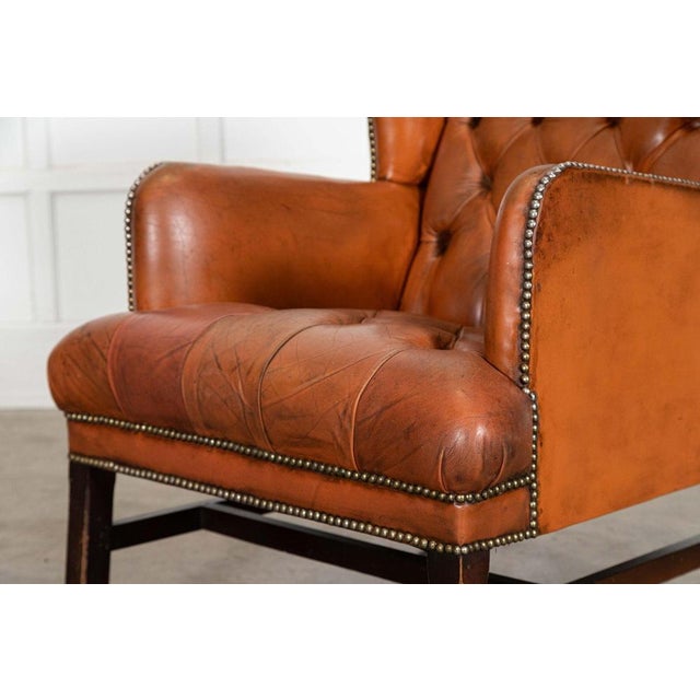 English Tan Leather Wingback Armchair, 1940 For Sale - Image 9 of 15