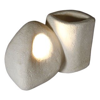 Mid-Century Modern Brutalist Carved Stone Lamp with Vase, 1970s For Sale