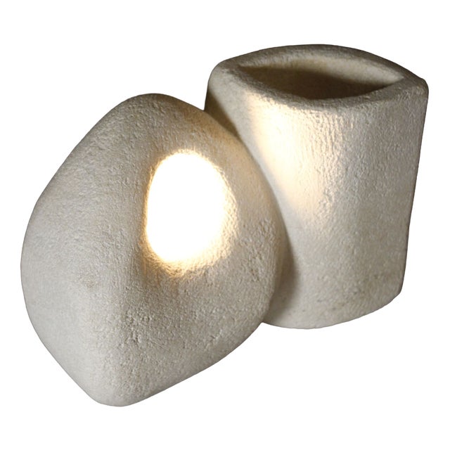 Mid-Century Modern Brutalist Carved Stone Lamp with Vase, 1970s For Sale