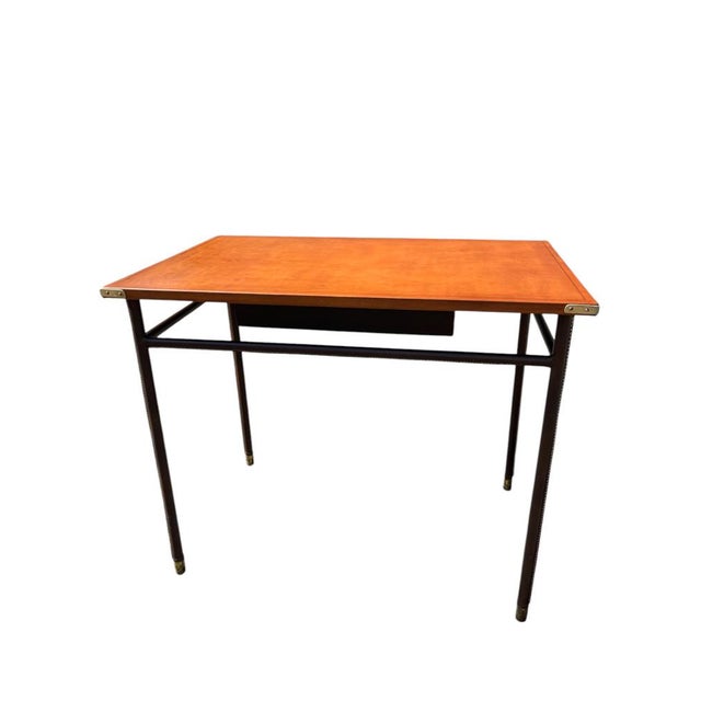 Vintage Stitched Leather Desk by Jacques Adnet, 1950s For Sale - Image 9 of 9