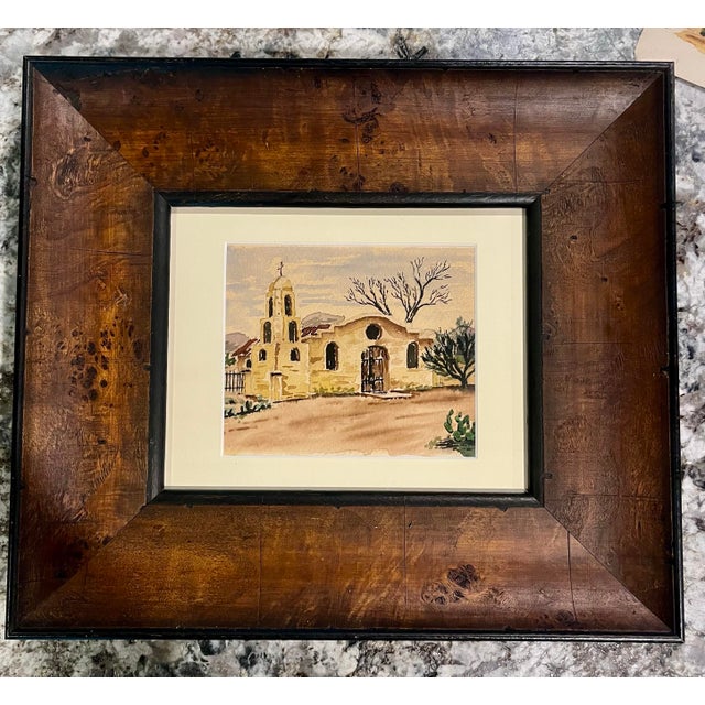 Rustic Mid-20th Century Original Southwestern Mission Watercolor Painting - Framed For Sale - Image 3 of 5