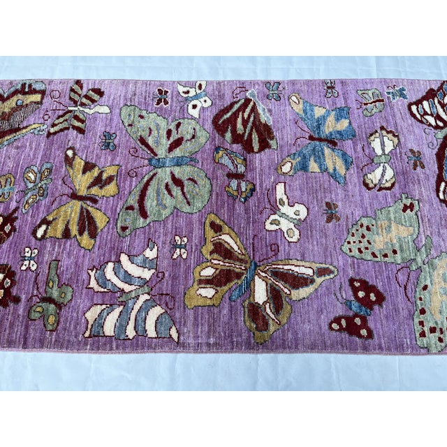 Textile Qashqai Butterfly Design Runner, Lilac Purple, 2'9" X 9'7" For Sale - Image 7 of 12