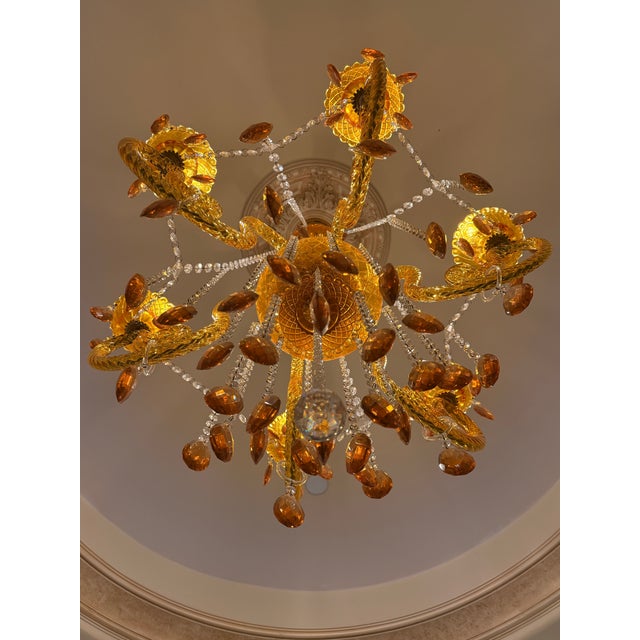Rustic European European Imprt Vintage Gilded Ombre Amber Ornate Glass Chandelier Lighting For Sale - Image 3 of 7