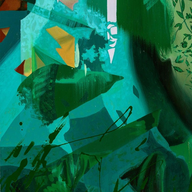 Early 21st Century Sabor a miel by Jessica Oliveras | Oil Painting of a woman in a green shawl with abstract elements For Sale - Image 5 of 5