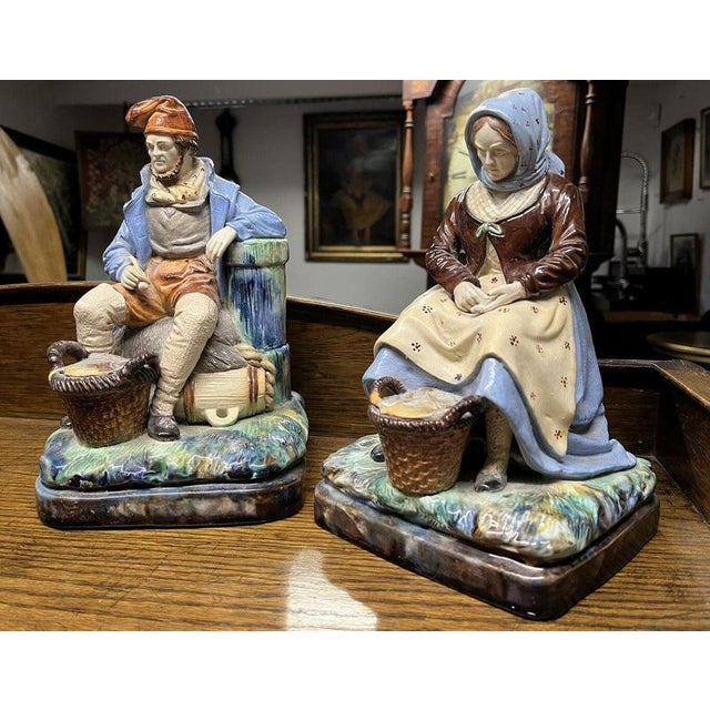 Majolica Fisherman and His Wife Figurine For Sale - Image 11 of 11