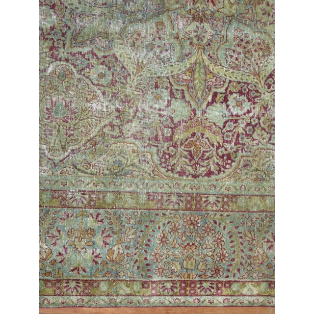 Textile Traditional Worn Persian Kerman Room Size Rug For Sale - Image 7 of 11
